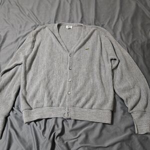 IZOD LACOSTE Cardigan Sweater Mens Large Gray Grunge Eclectic Grandpa Academia